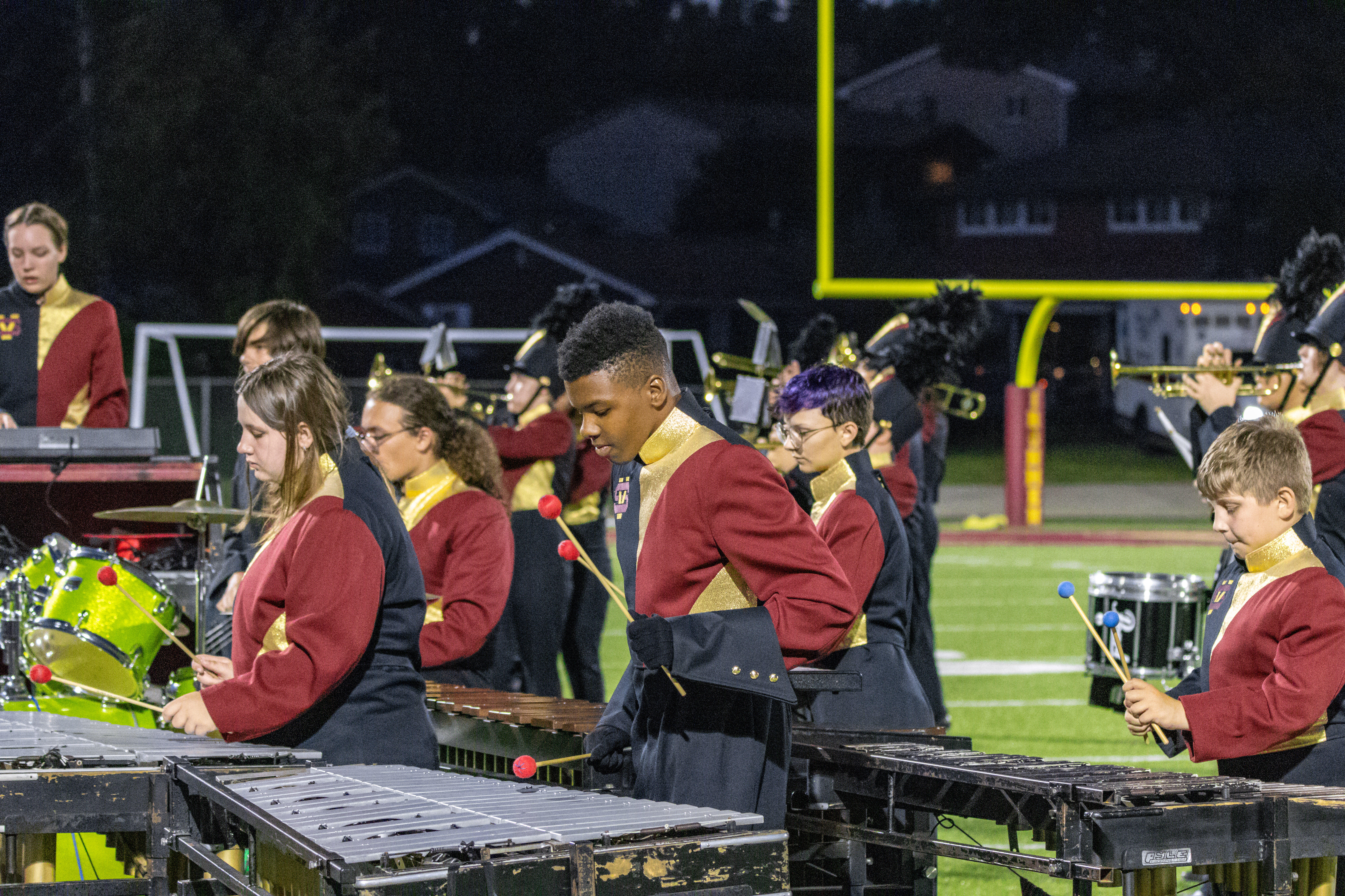 The pit of the Steel Valley Marching Band