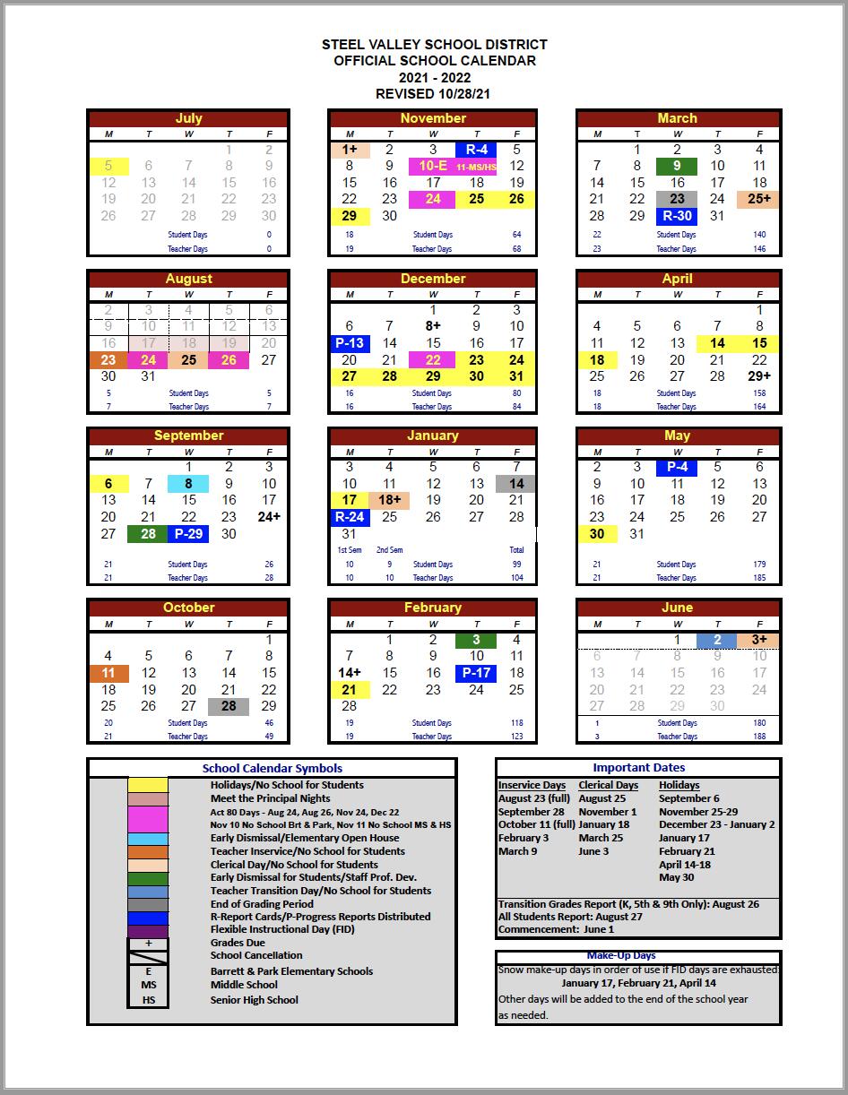 Thumbnail of the 2021-22 Steel Valley School Calendar