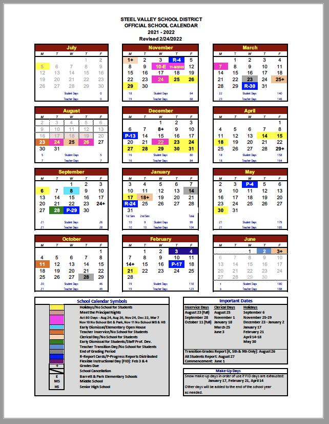 Thumbnail of the 2021-22 Steel Valley School Calendar