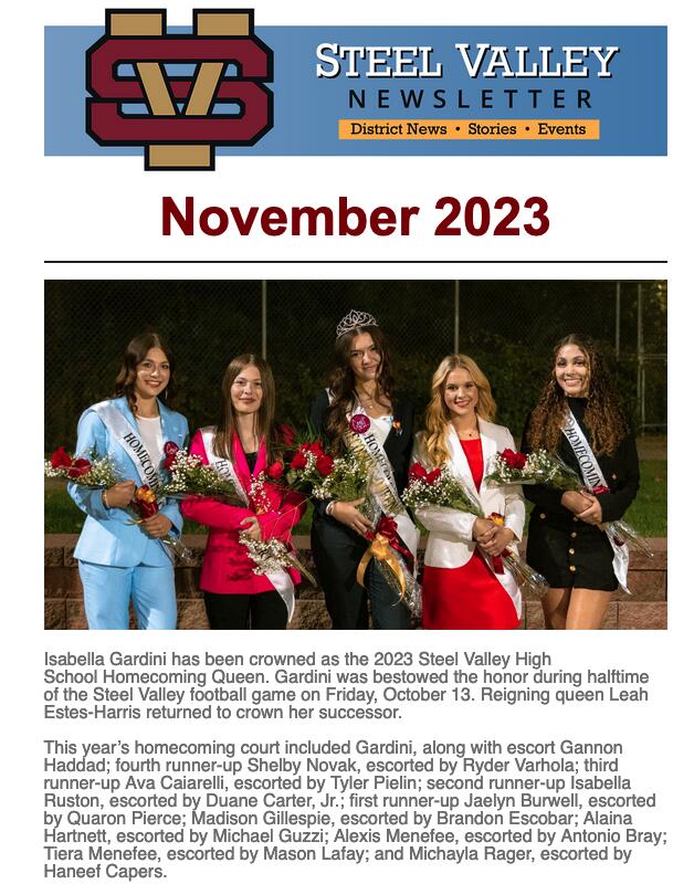 The first page of the November 2023 newsletter