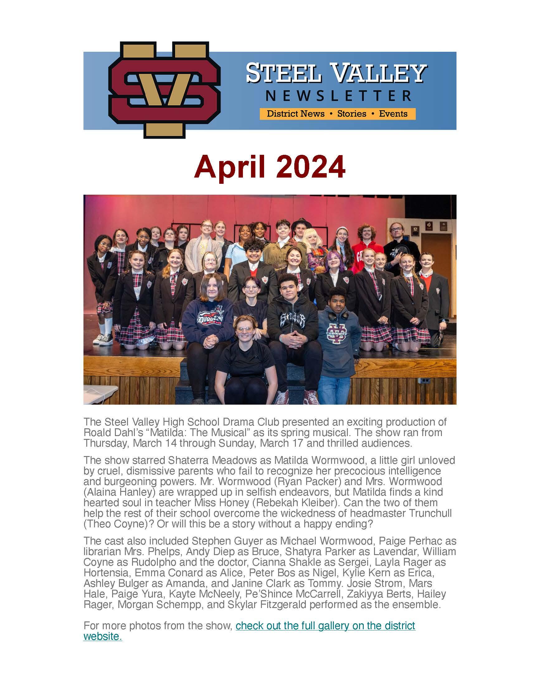 The first page of the April 2024 newsletter