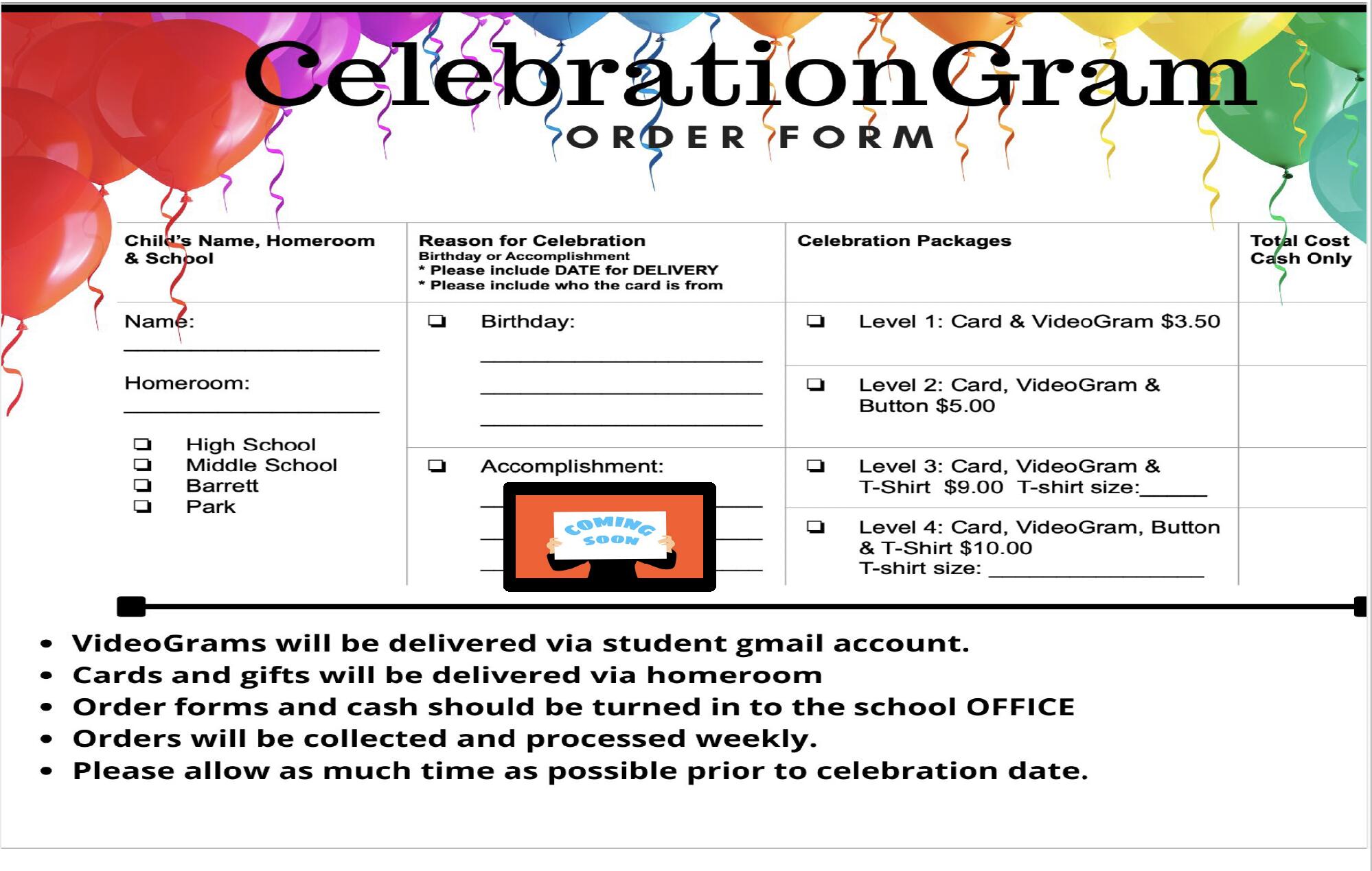 Celebration Gram Order Form