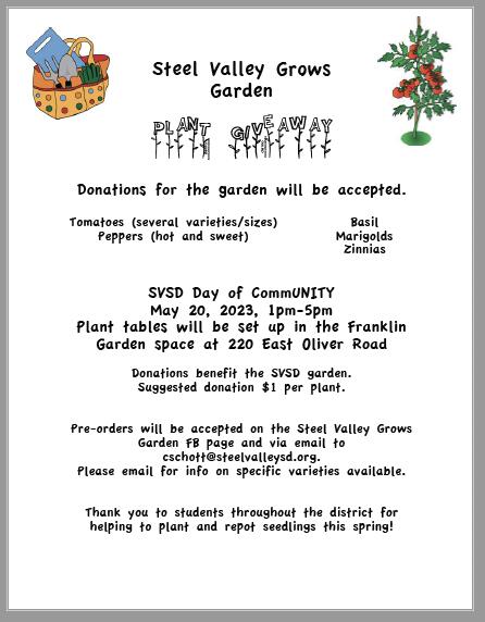 Accepting Donations for the Steel Valley Garden
