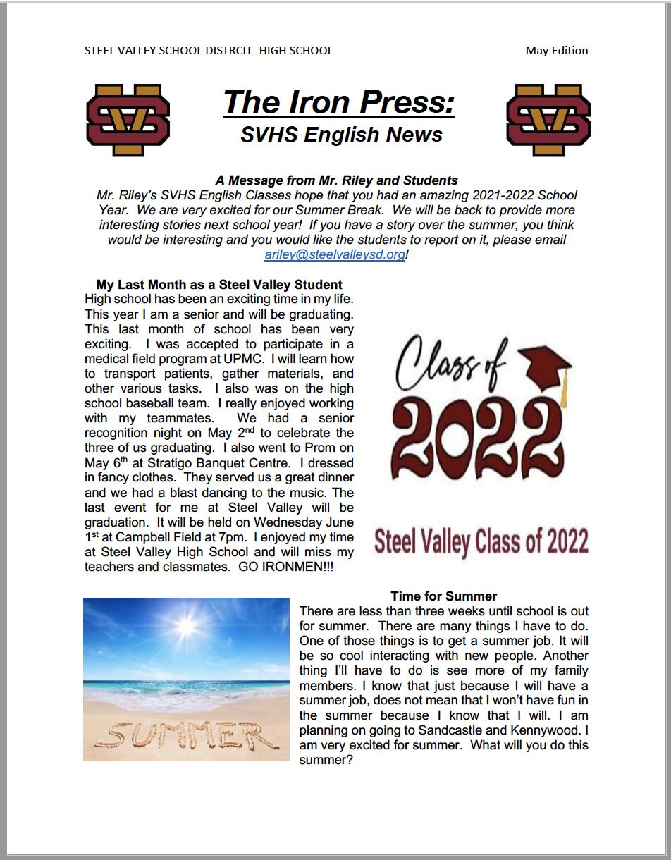 SVHS - The Iron Press, May 2022 Edition