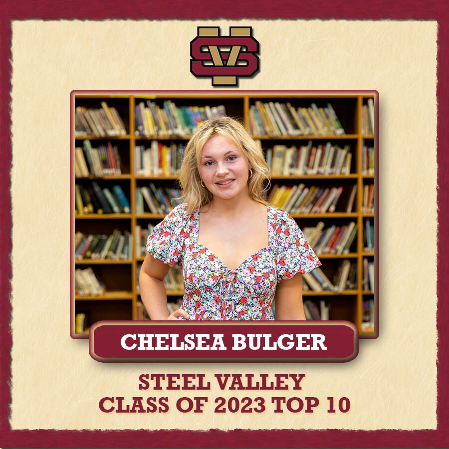 A graphic showing an image of Chelsea Bulger with the text Steel Valley Class of 2023 Top 10