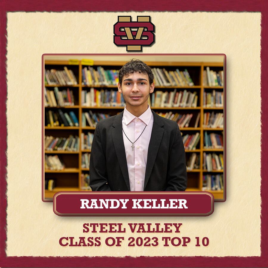 A graphic showing an image of Randy Keller with the text Steel Valley Class of 2023 Top 10