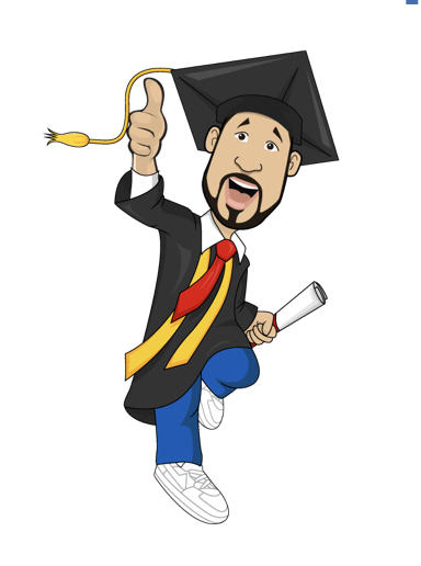 Clip art of grad in cap and gown with thumb up