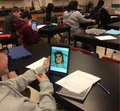 Student studying picture of Henrietta Lacks