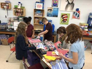 Students working on Valentine's Day project