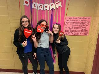 Students posing for Valentine's