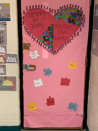 Door decorated: Autism awareness