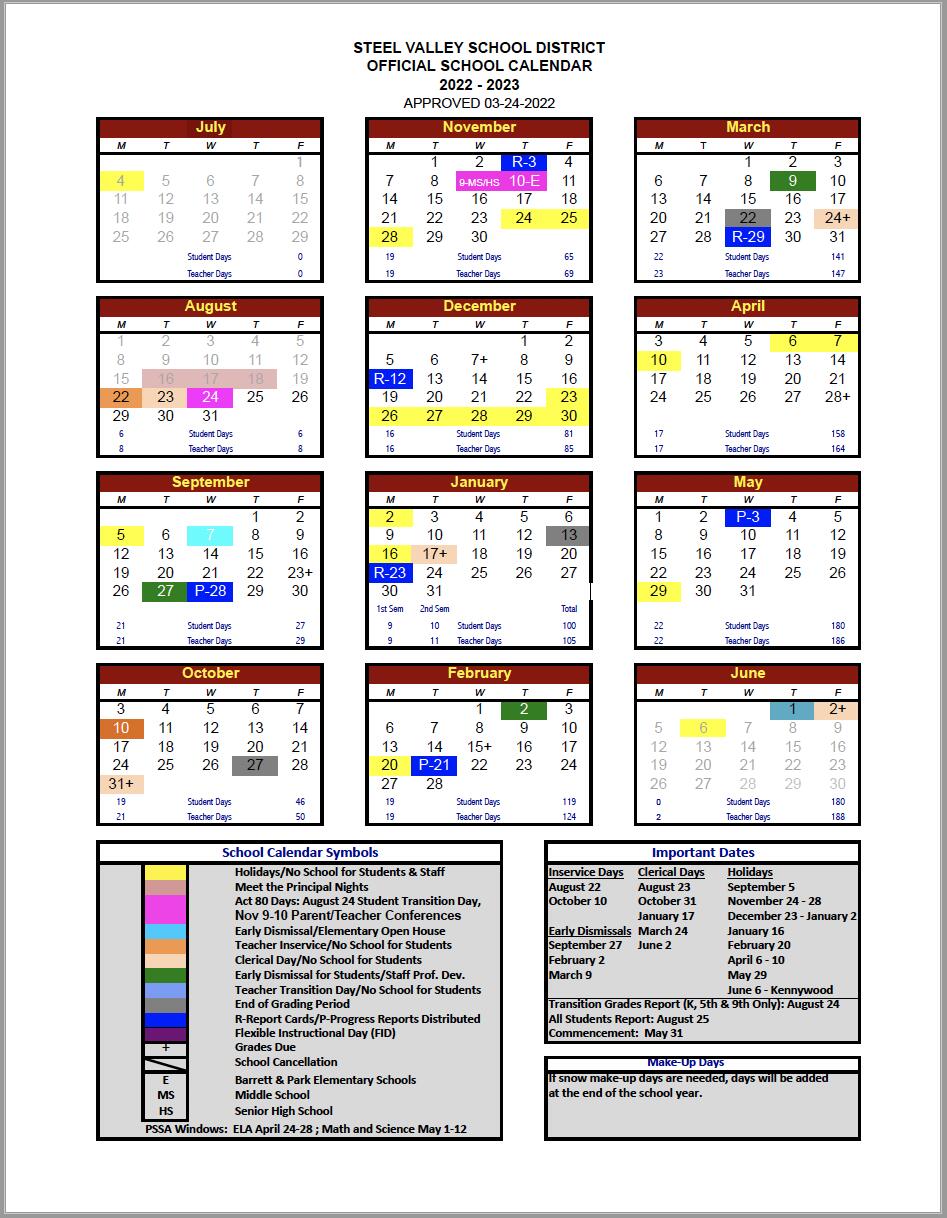 Thumbnail of the 2022-23 Steel Valley School Calendar