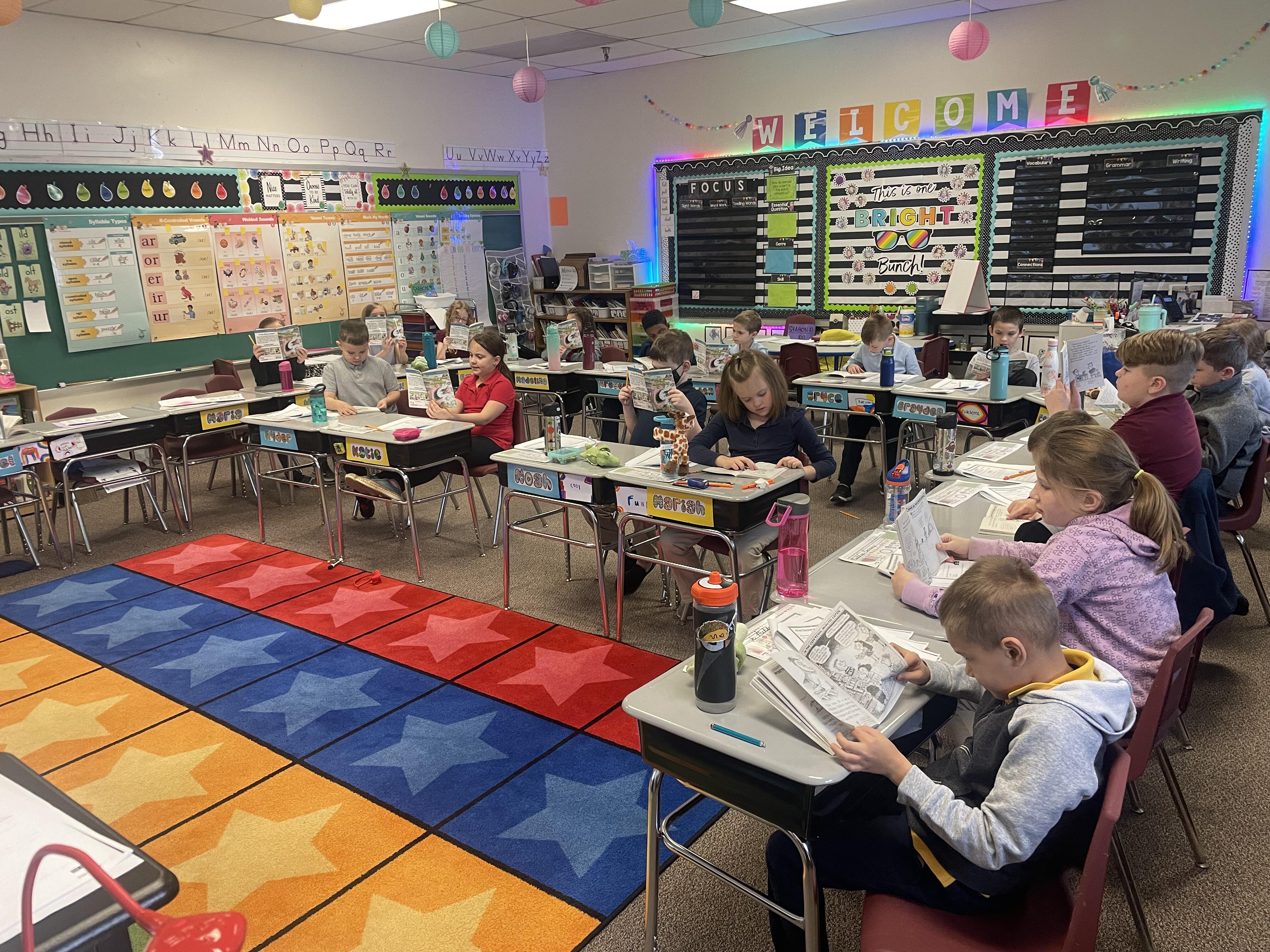 Park students read "The 100th Day of School from the Black Lagoon" by Michael Thaler